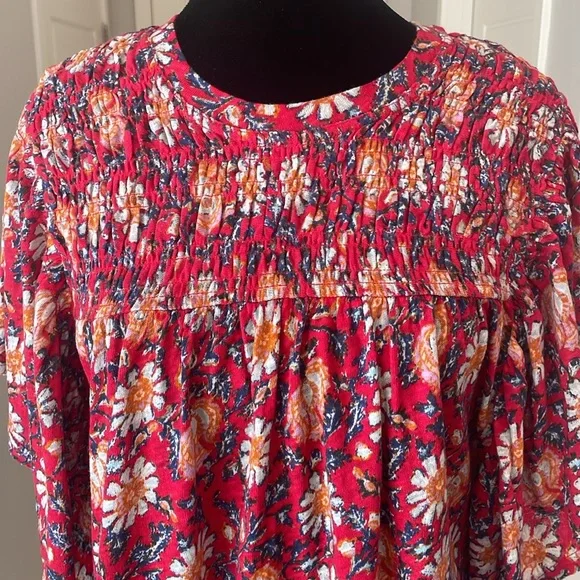 Free People Printed Ruffle Sleeve Crop Topo Size XS Red-Multi Color. - Picture 4 of 9
